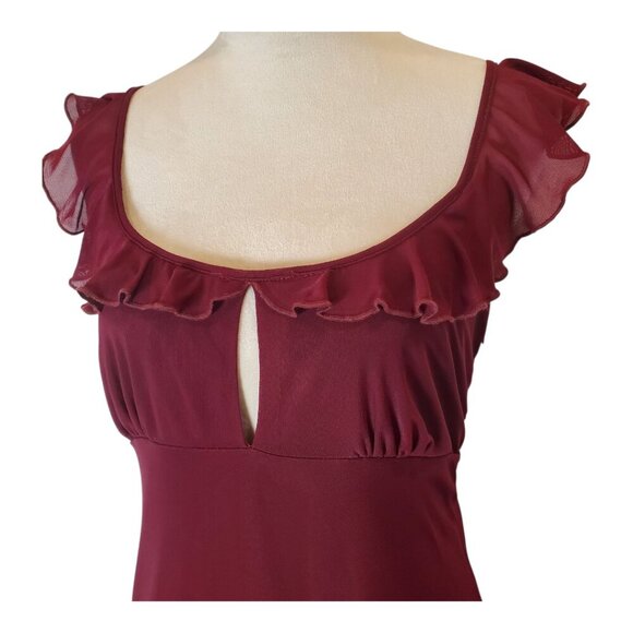 LE LIS COLLECTION SZ M Red Wine Asymmetrical Ruffled Sexy Dress - Picture 4 of 13
